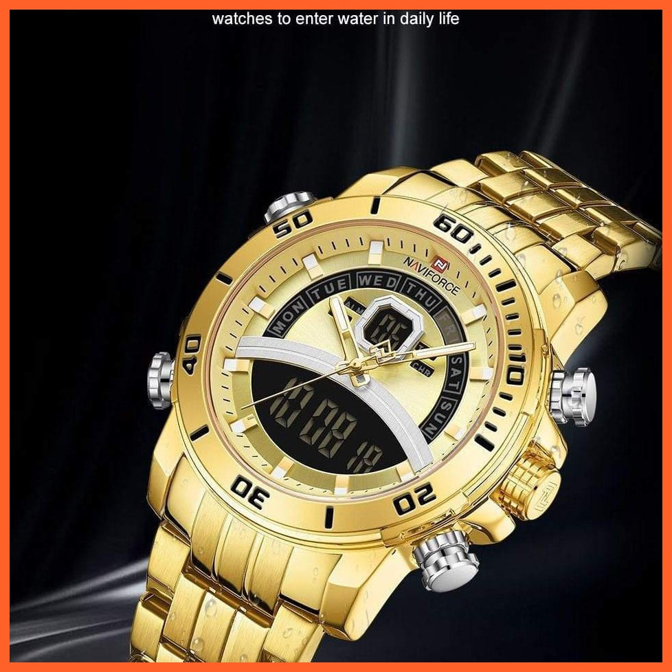 Luxury Gold Watch Men Sport Digital Chronograph Watches Male Steel Band Waterproof Quartz Wristwatch | whatagift.com.au.