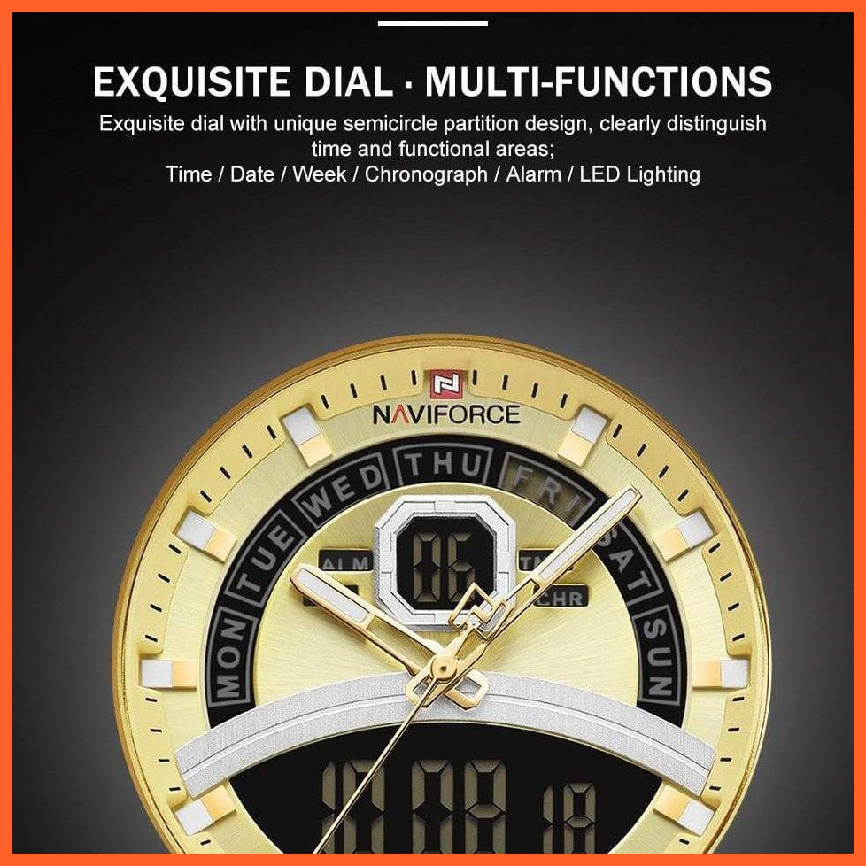 Luxury Gold Watch Men Sport Digital Chronograph Watches Male Steel Band Waterproof Quartz Wristwatch | whatagift.com.au.