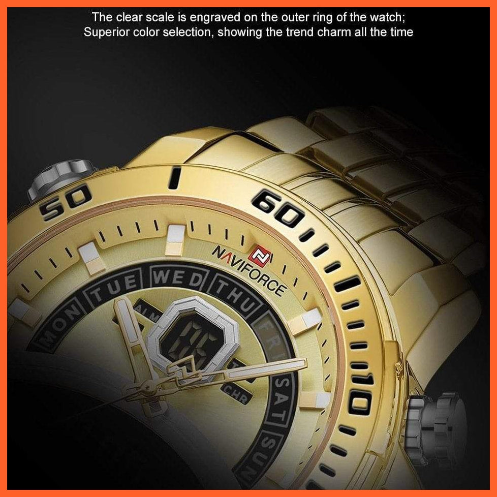 Luxury Gold Watch Men Sport Digital Chronograph Watches Male Steel Band Waterproof Quartz Wristwatch | whatagift.com.au.