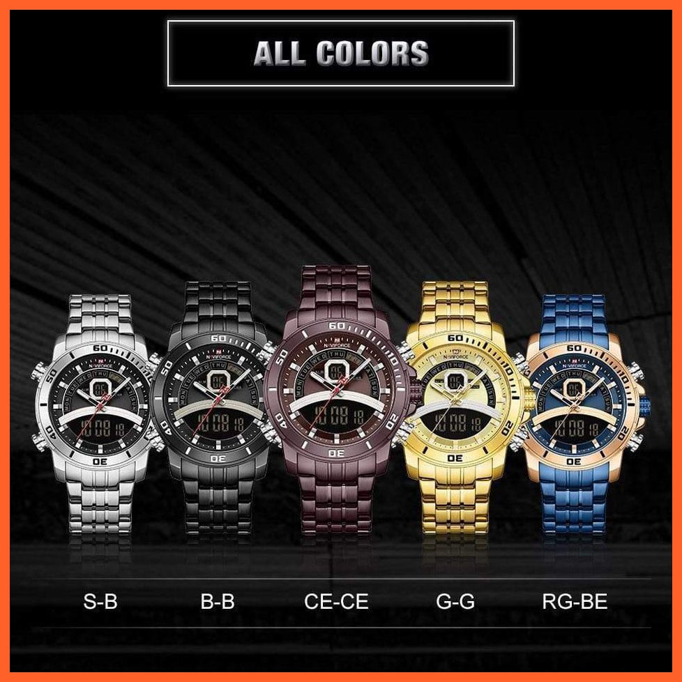 Luxury Gold Watch Men Sport Digital Chronograph Watches Male Steel Band Waterproof Quartz Wristwatch | whatagift.com.au.