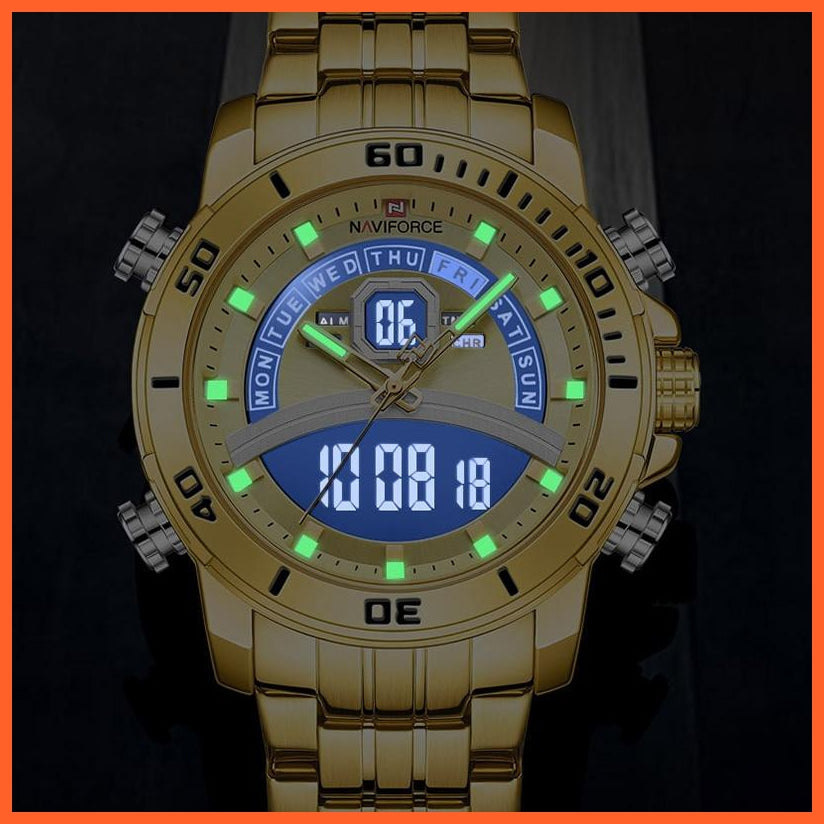 Luxury Gold Watch Men Sport Digital Chronograph Watches Male Steel Band Waterproof Quartz Wristwatch | whatagift.com.au.