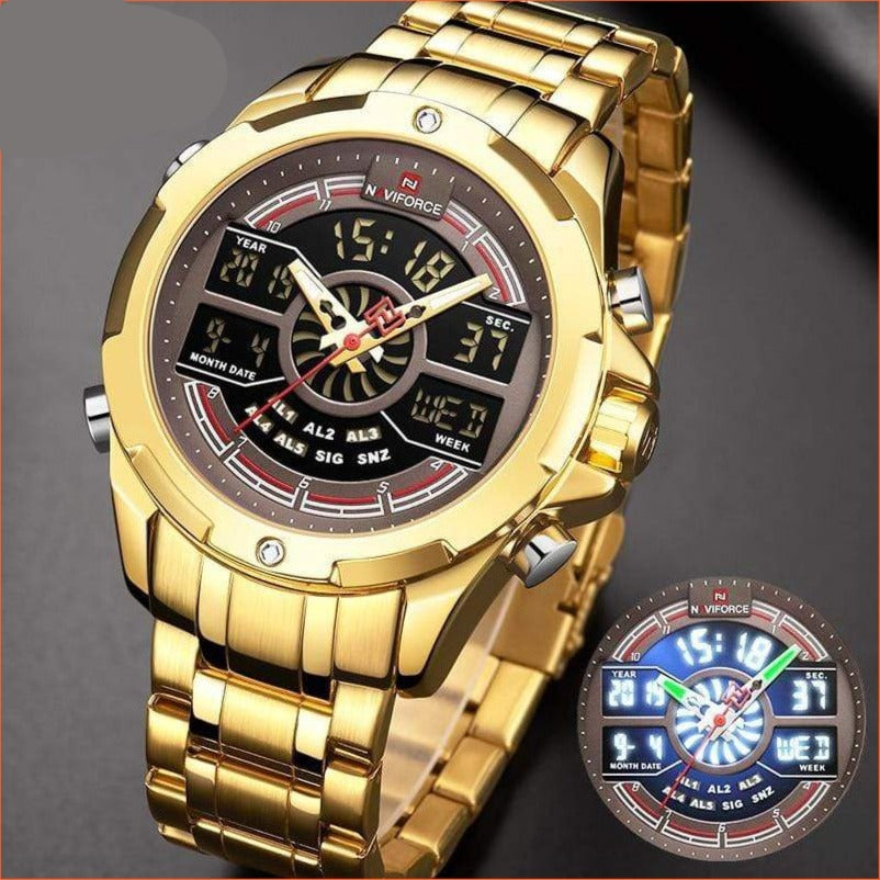 Luxury Men'S Gold Watches Digital Chronograph Military Sport Quartz Wristwatch | Stainless Steel Waterproof Mens Business Casual Watches | whatagift.com.au.