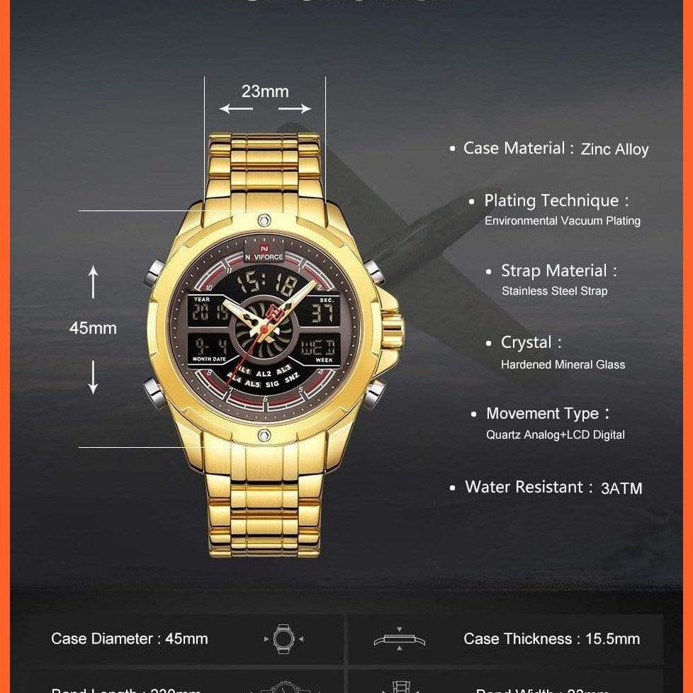 Luxury Men'S Gold Watches Digital Chronograph Military Sport Quartz Wristwatch | Stainless Steel Waterproof Mens Business Casual Watches | whatagift.com.au.