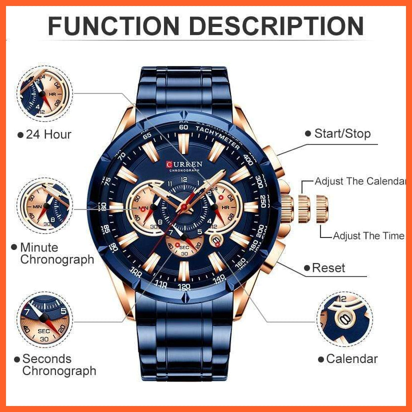 Men'S Watch Top Luxury Brand Big Dial Blue Quartz |  Men Watches Chronograph Sport  Man Stainless Steel Wristwatch | whatagift.com.au.