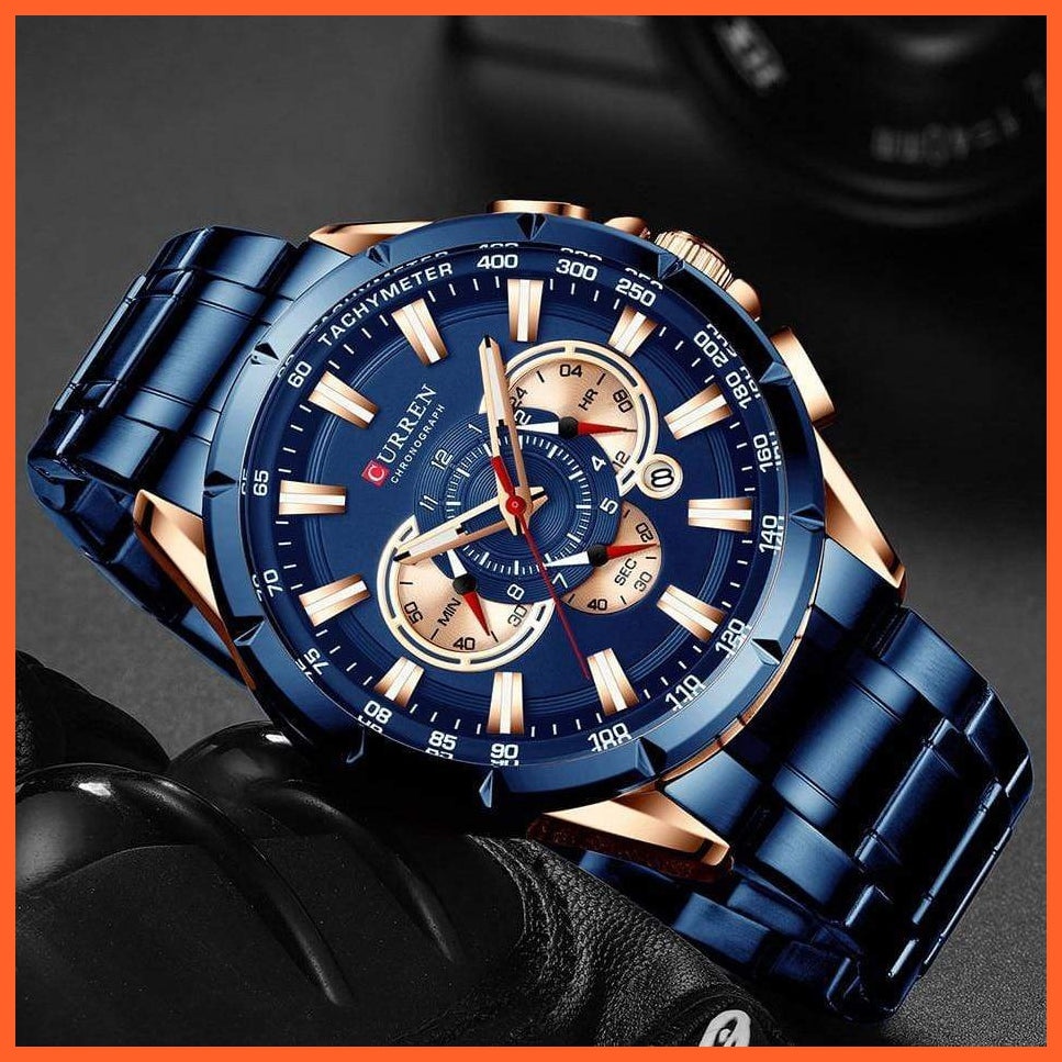 Men'S Watch Top Luxury Brand Big Dial Blue Quartz |  Men Watches Chronograph Sport  Man Stainless Steel Wristwatch | whatagift.com.au.