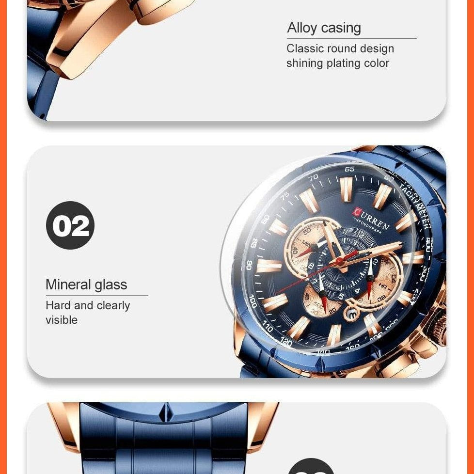 Men'S Watch Top Luxury Brand Big Dial Blue Quartz |  Men Watches Chronograph Sport  Man Stainless Steel Wristwatch | whatagift.com.au.