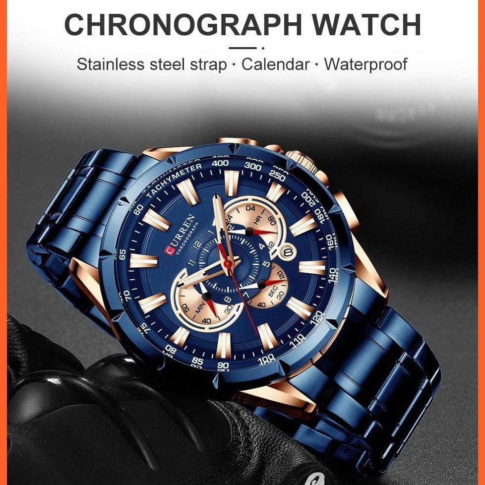 Men'S Watch Top Luxury Brand Big Dial Blue Quartz |  Men Watches Chronograph Sport  Man Stainless Steel Wristwatch | whatagift.com.au.