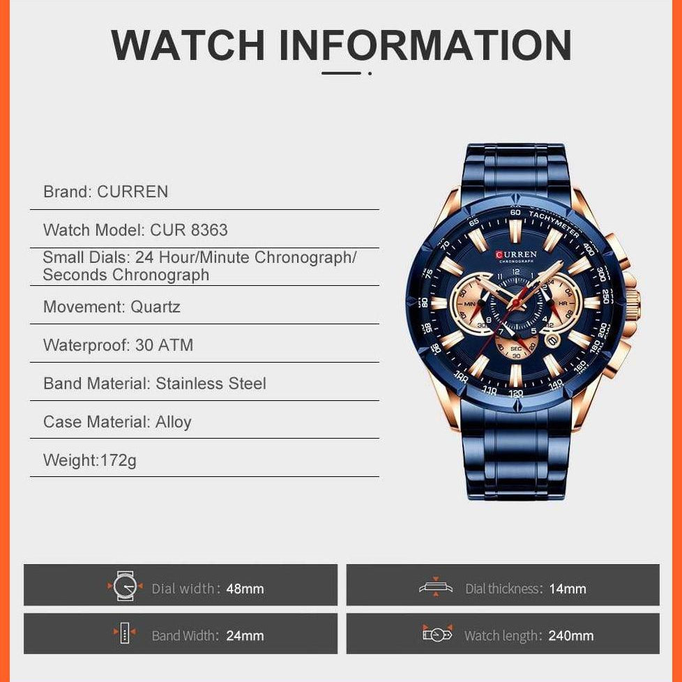 Men'S Watch Top Luxury Brand Big Dial Blue Quartz |  Men Watches Chronograph Sport  Man Stainless Steel Wristwatch | whatagift.com.au.