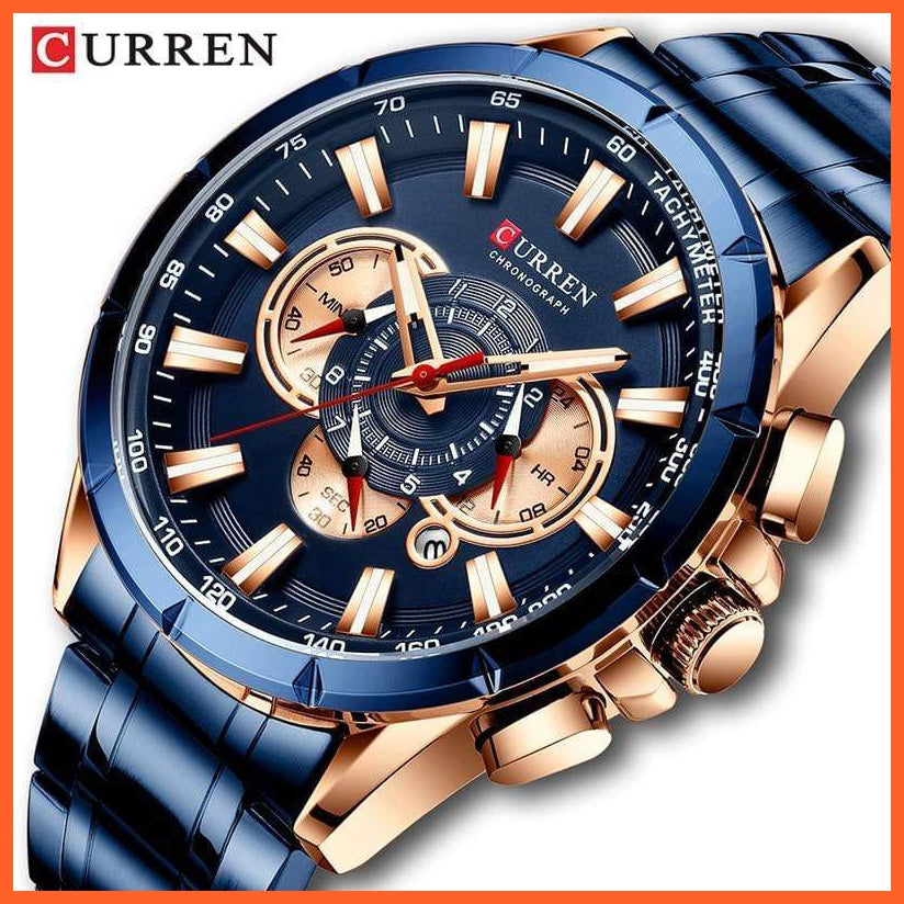 Men'S Watch Top Luxury Brand Big Dial Blue Quartz |  Men Watches Chronograph Sport  Man Stainless Steel Wristwatch | whatagift.com.au.