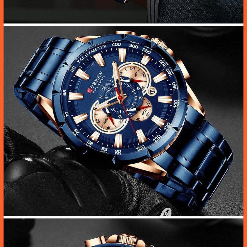 Men'S Watch Top Luxury Brand Big Dial Blue Quartz |  Men Watches Chronograph Sport  Man Stainless Steel Wristwatch | whatagift.com.au.