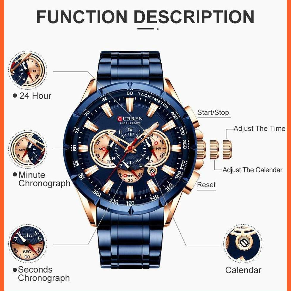 Men'S Watch Top Luxury Brand Big Dial Blue Quartz |  Men Watches Chronograph Sport  Man Stainless Steel Wristwatch | whatagift.com.au.
