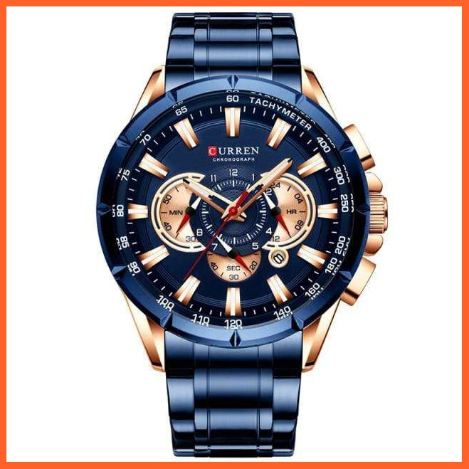 Men'S Watch Top Luxury Brand Big Dial Blue Quartz |  Men Watches Chronograph Sport  Man Stainless Steel Wristwatch | whatagift.com.au.