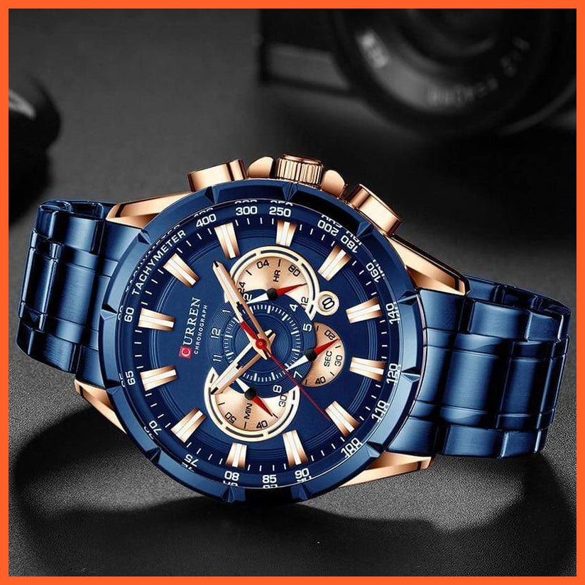 Men'S Watch Top Luxury Brand Big Dial Blue Quartz |  Men Watches Chronograph Sport  Man Stainless Steel Wristwatch | whatagift.com.au.