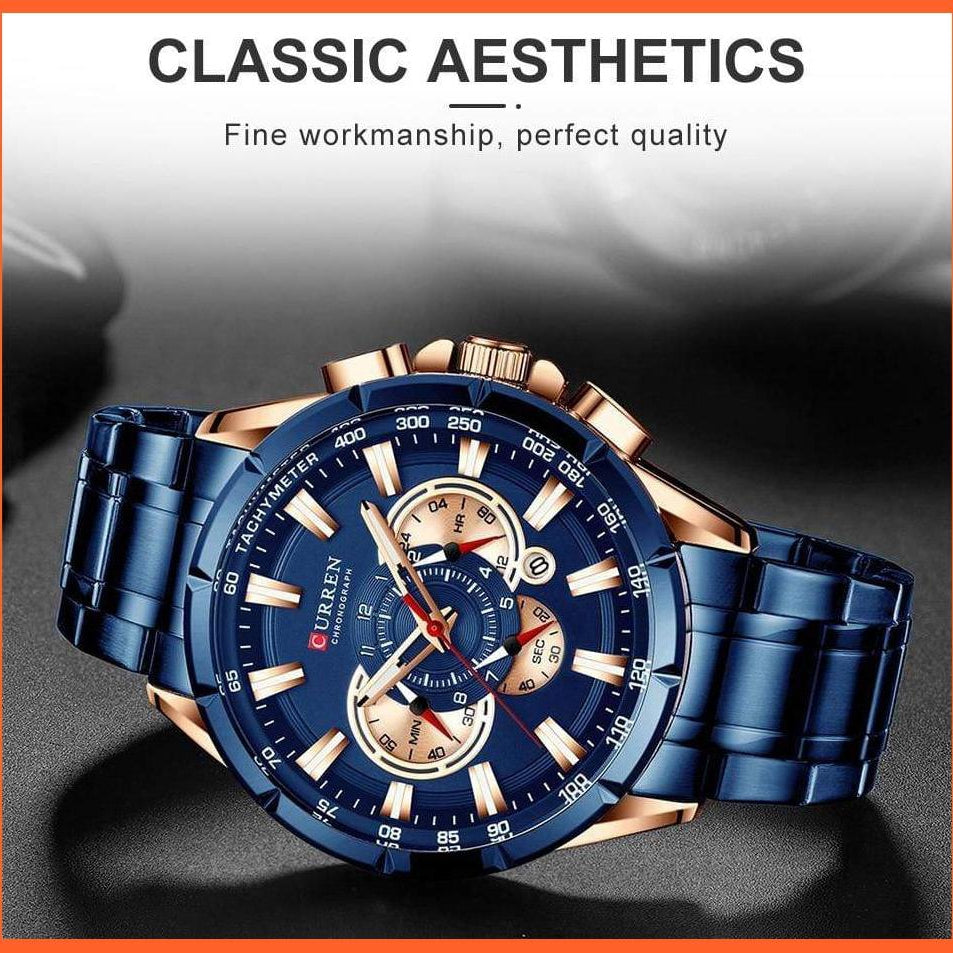 Men'S Watch Top Luxury Brand Big Dial Blue Quartz |  Men Watches Chronograph Sport  Man Stainless Steel Wristwatch | whatagift.com.au.