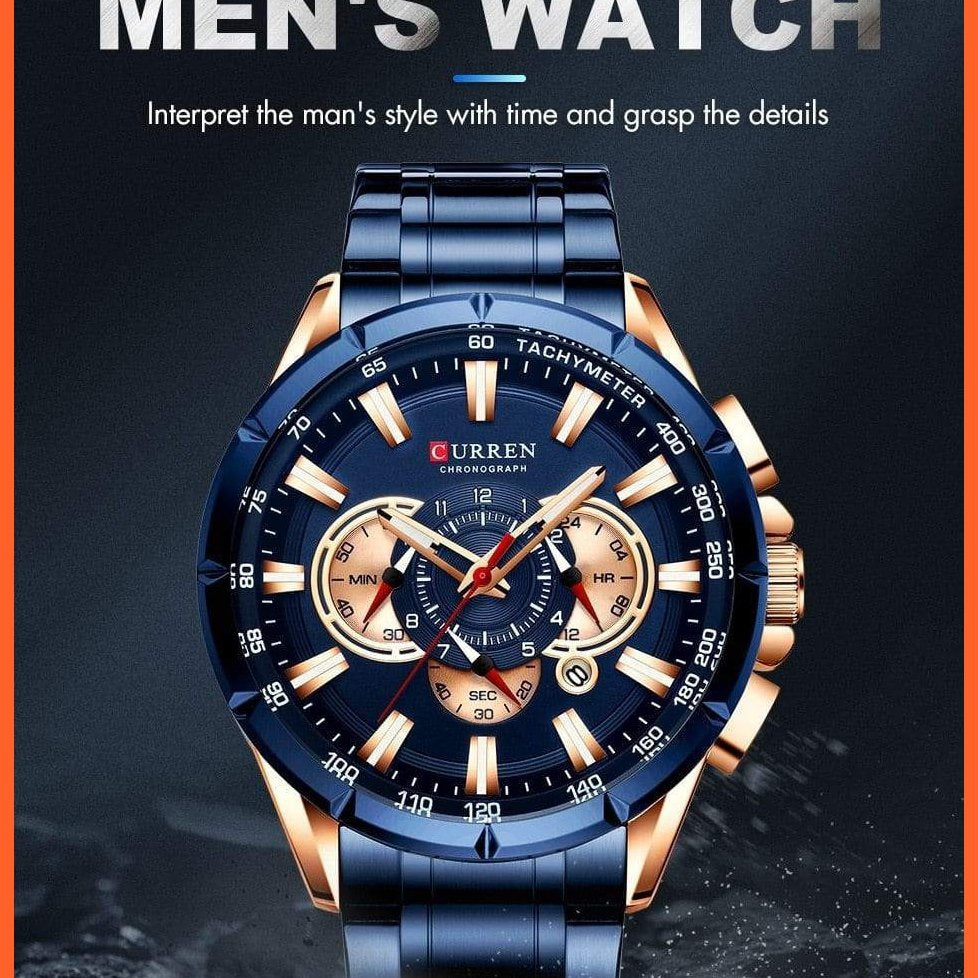 Men'S Watch Top Luxury Brand Big Dial Blue Quartz |  Men Watches Chronograph Sport  Man Stainless Steel Wristwatch | whatagift.com.au.