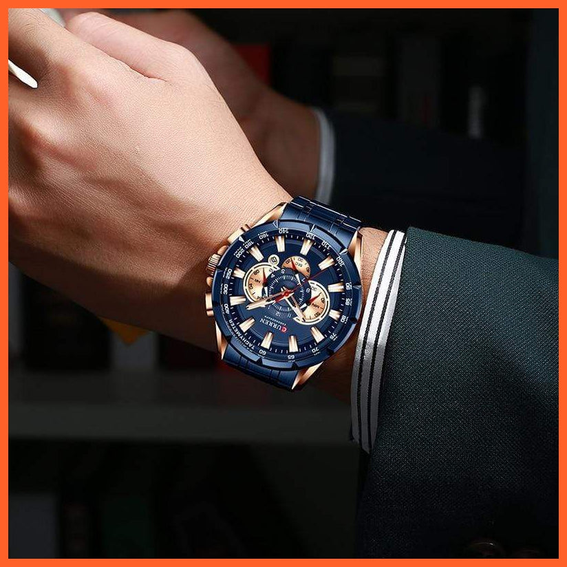 Men'S Watch Top Luxury Brand Big Dial Blue Quartz |  Men Watches Chronograph Sport  Man Stainless Steel Wristwatch | whatagift.com.au.