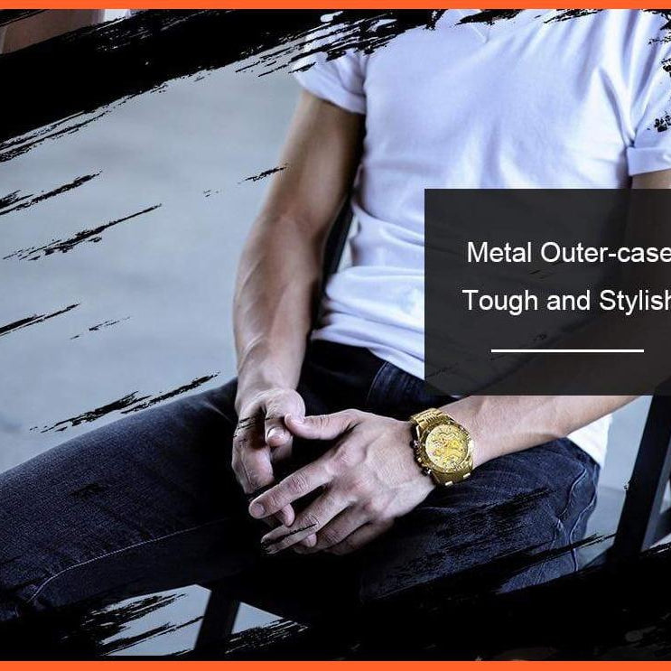 Men'S Watches Luxury Gold Business Classic Quartz | Mens Business Analog Chronograph Sport Waterproof Steel Band Wristwatches | whatagift.com.au.