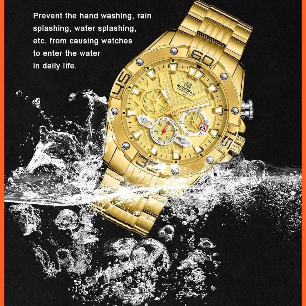 Men'S Watches Luxury Gold Business Classic Quartz | Mens Business Analog Chronograph Sport Waterproof Steel Band Wristwatches | whatagift.com.au.