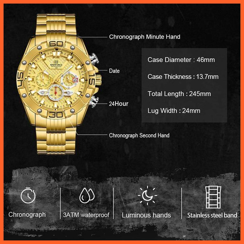 Men'S Watches Luxury Gold Business Classic Quartz | Mens Business Analog Chronograph Sport Waterproof Steel Band Wristwatches | whatagift.com.au.