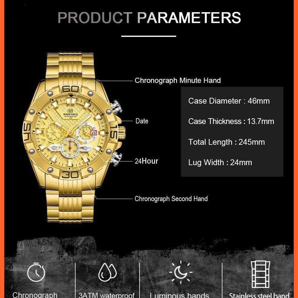 Men'S Watches Luxury Gold Business Classic Quartz | Mens Business Analog Chronograph Sport Waterproof Steel Band Wristwatches | whatagift.com.au.