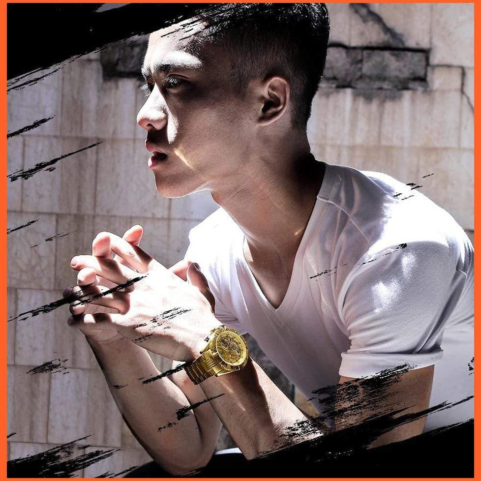 Men'S Watches Luxury Gold Business Classic Quartz | Mens Business Analog Chronograph Sport Waterproof Steel Band Wristwatches | whatagift.com.au.