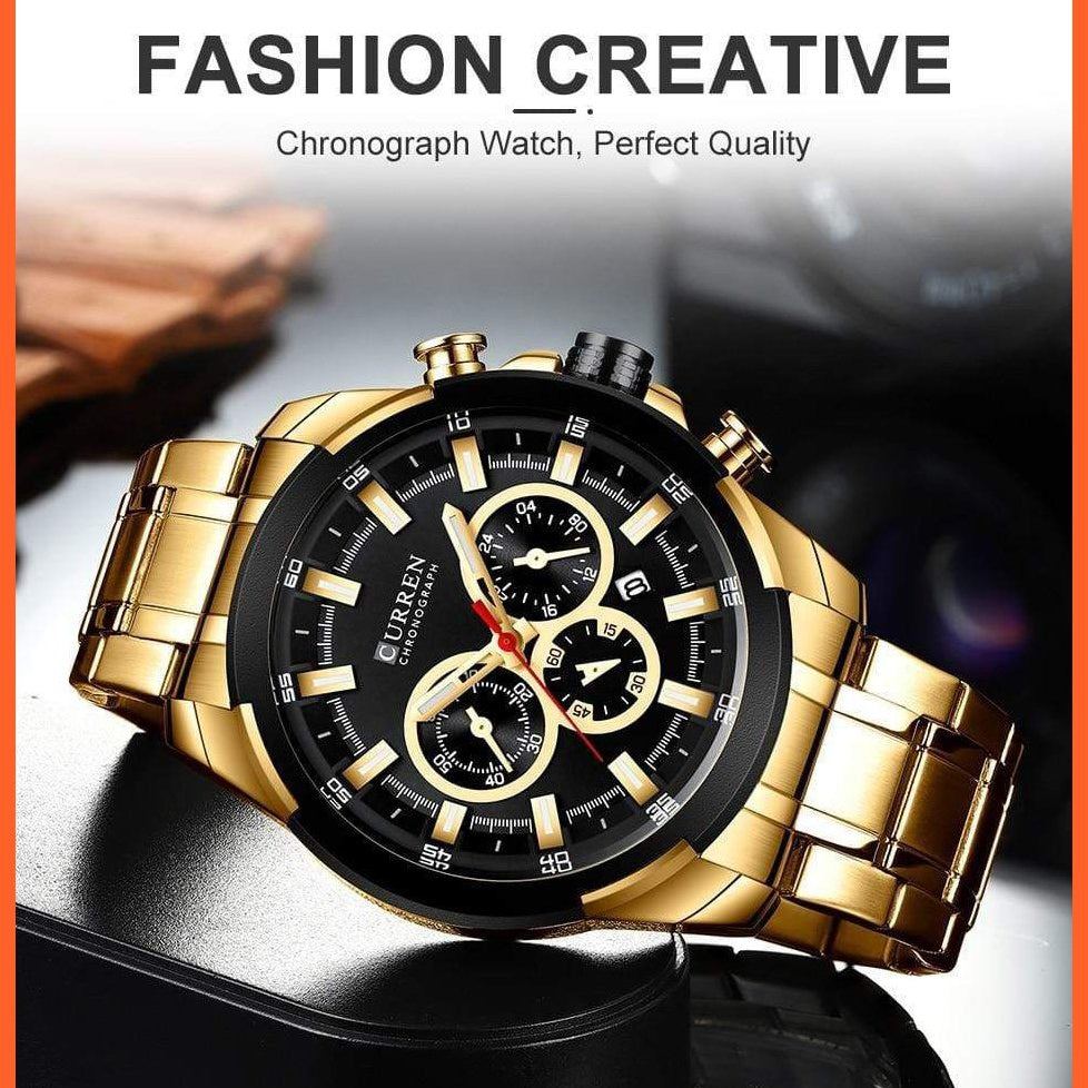 Men’S Watches Top Brand Big Luxury Sports Watch  | Men Military Steel Quartz Wrist Watches Chronograph Gold Design Watch | whatagift.com.au.