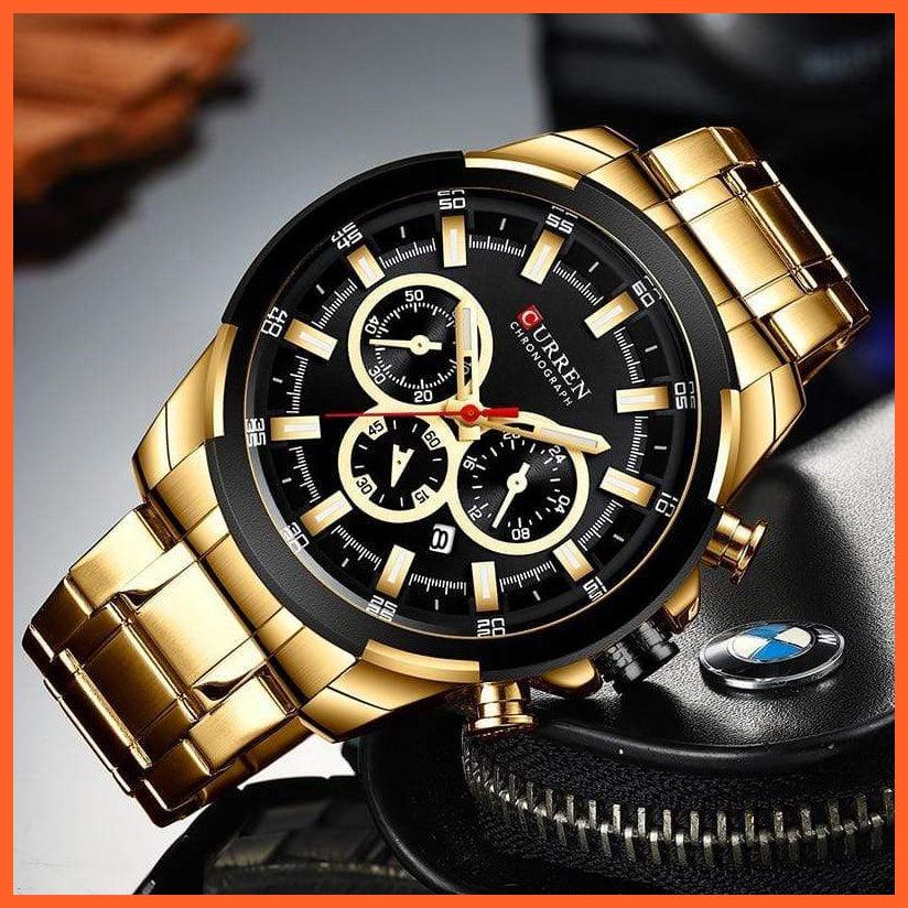 Men’S Watches Top Brand Big Luxury Sports Watch  | Men Military Steel Quartz Wrist Watches Chronograph Gold Design Watch | whatagift.com.au.