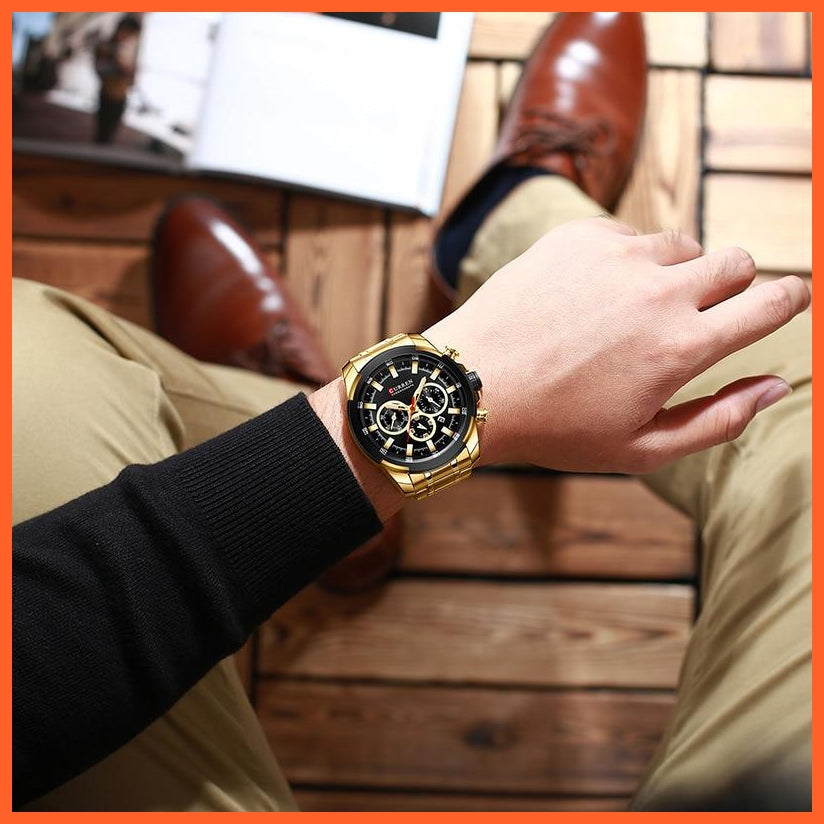 Men’S Watches Top Brand Big Luxury Sports Watch  | Men Military Steel Quartz Wrist Watches Chronograph Gold Design Watch | whatagift.com.au.