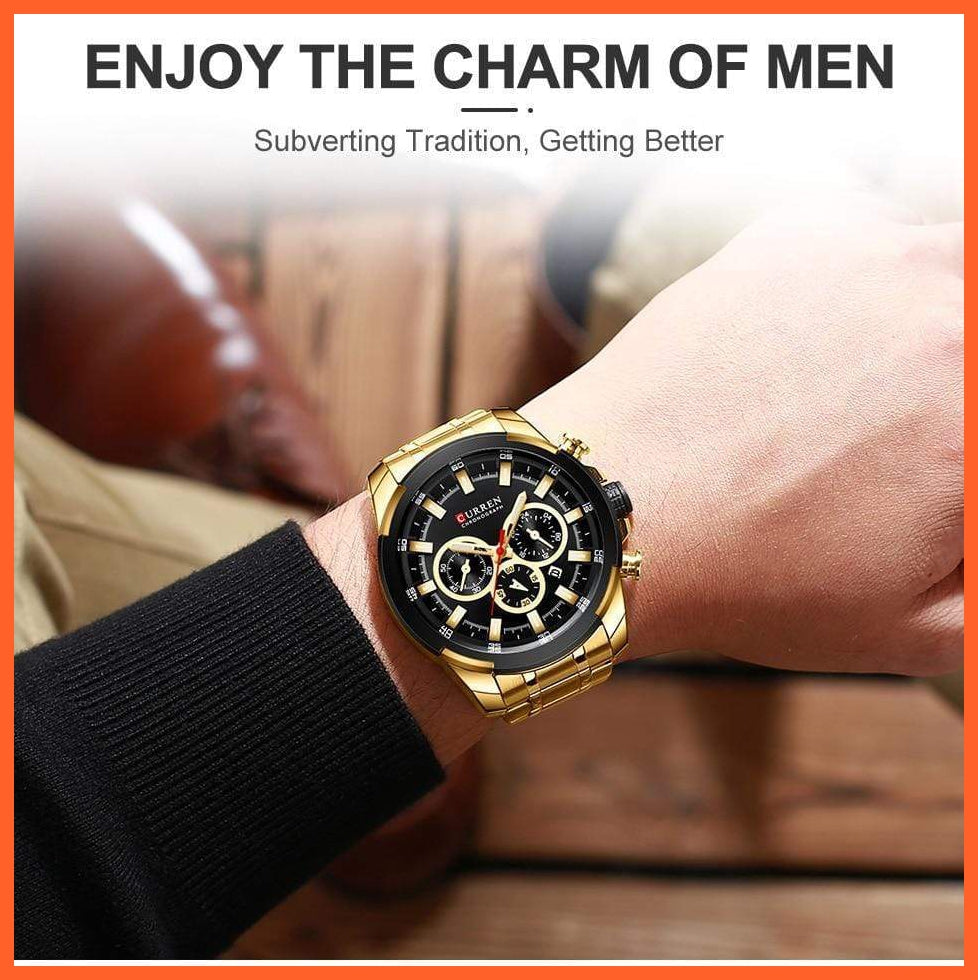 Men’S Watches Top Brand Big Luxury Sports Watch  | Men Military Steel Quartz Wrist Watches Chronograph Gold Design Watch | whatagift.com.au.