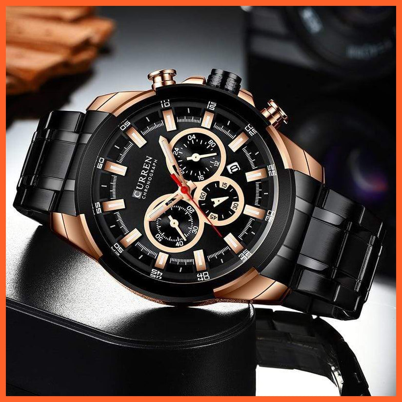 Men’S Watches Top Brand Big Luxury Sports Watch  | Men Military Steel Quartz Wrist Watches Chronograph Gold Design Watch | whatagift.com.au.