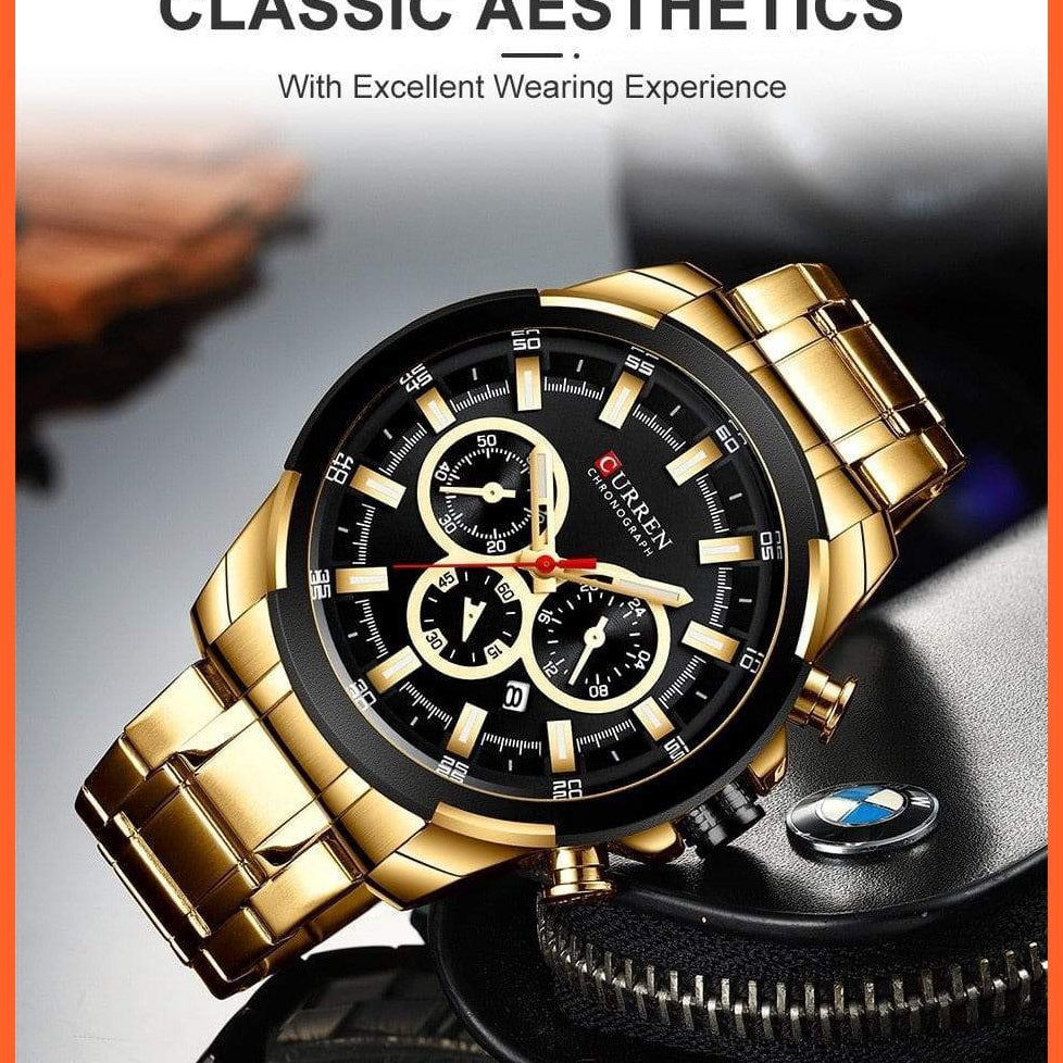 Men’S Watches Top Brand Big Luxury Sports Watch  | Men Military Steel Quartz Wrist Watches Chronograph Gold Design Watch | whatagift.com.au.