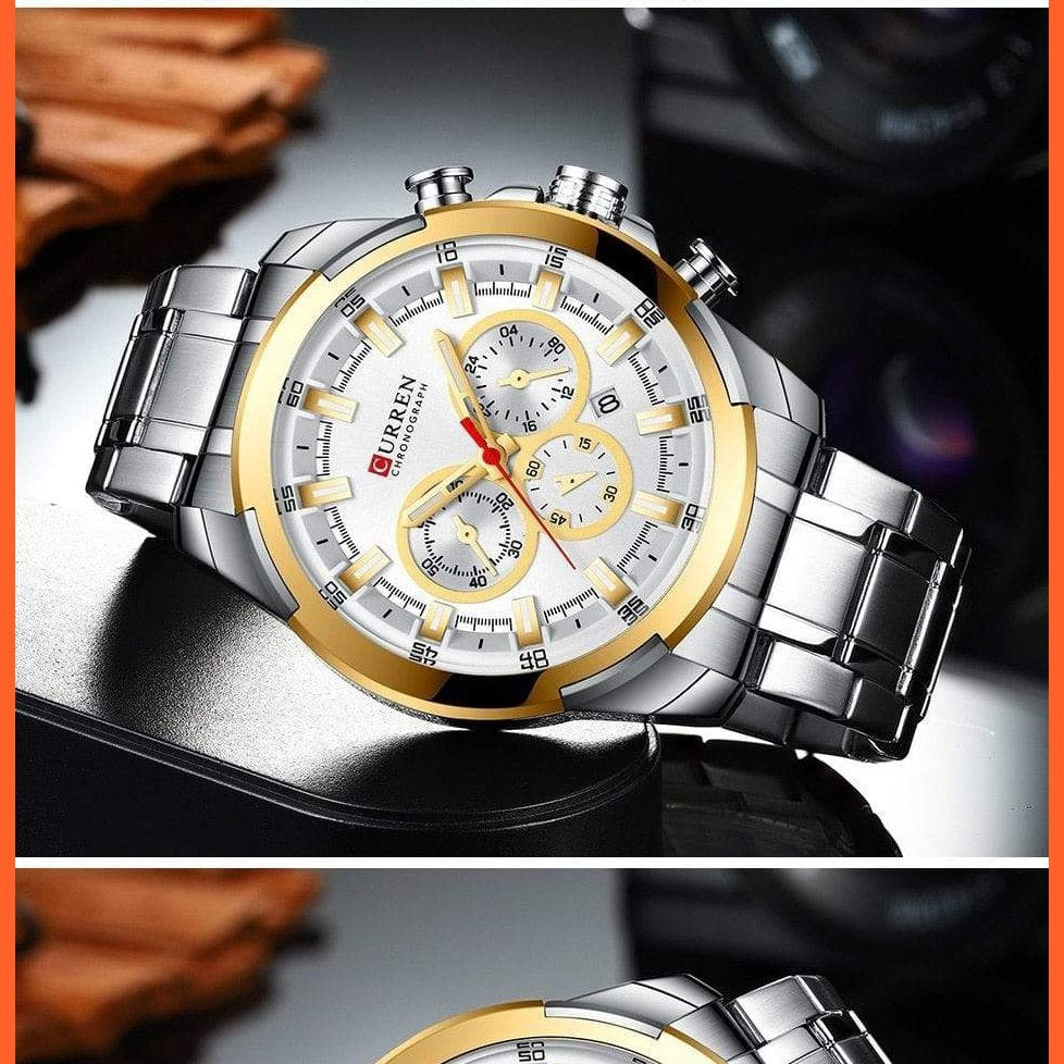 Men’S Watches Top Brand Big Luxury Sports Watch  | Men Military Steel Quartz Wrist Watches Chronograph Gold Design Watch | whatagift.com.au.