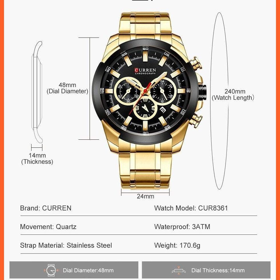 Men’S Watches Top Brand Big Luxury Sports Watch  | Men Military Steel Quartz Wrist Watches Chronograph Gold Design Watch | whatagift.com.au.