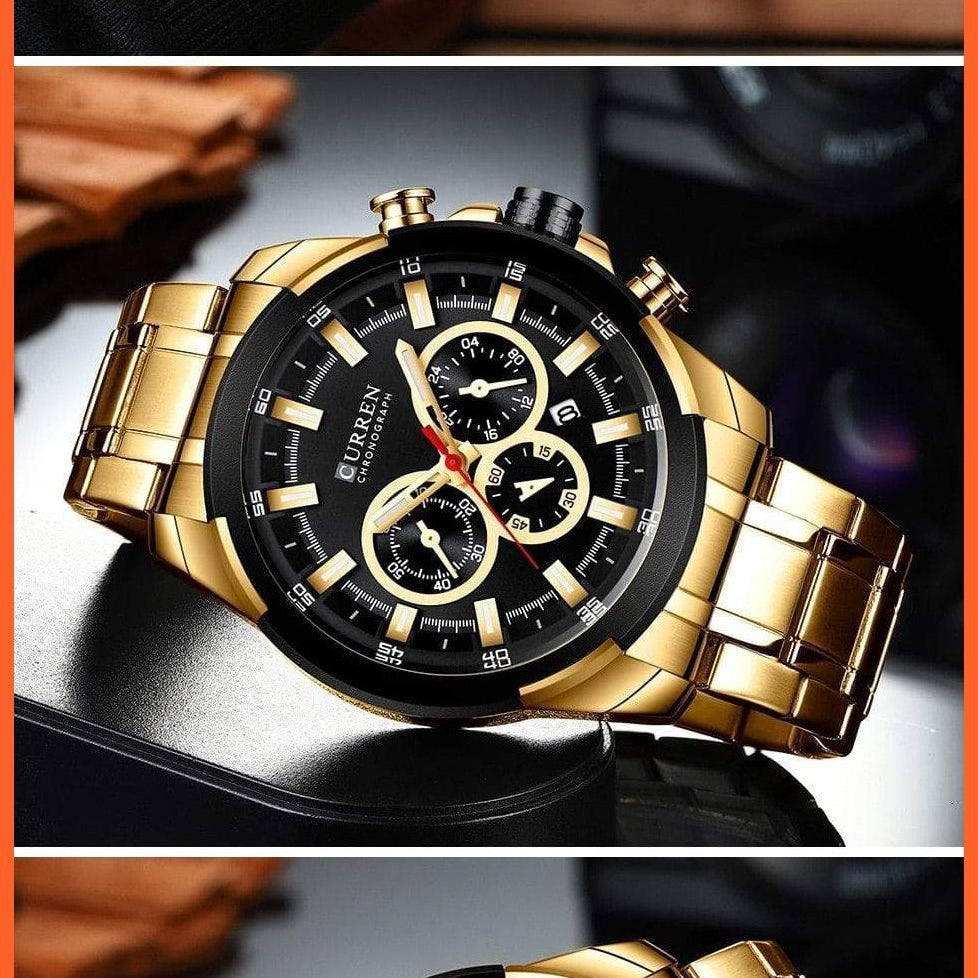 Men’S Watches Top Brand Big Luxury Sports Watch  | Men Military Steel Quartz Wrist Watches Chronograph Gold Design Watch | whatagift.com.au.