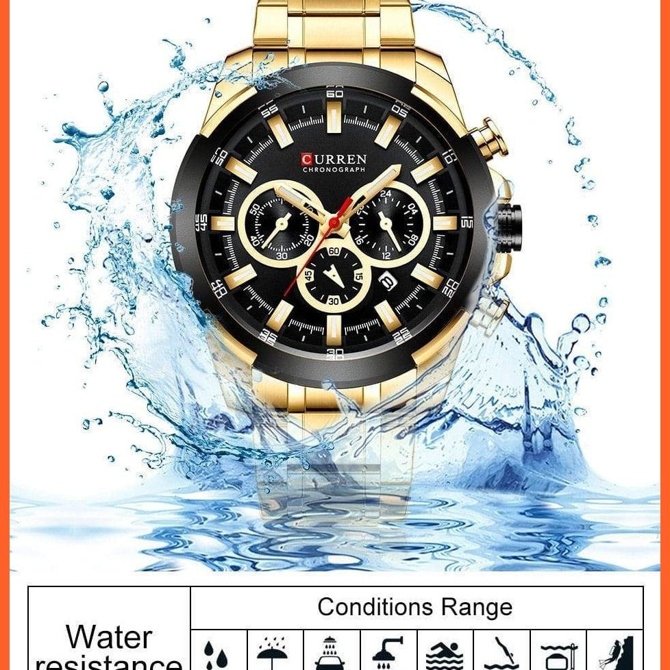 Men’S Watches Top Brand Big Luxury Sports Watch  | Men Military Steel Quartz Wrist Watches Chronograph Gold Design Watch | whatagift.com.au.