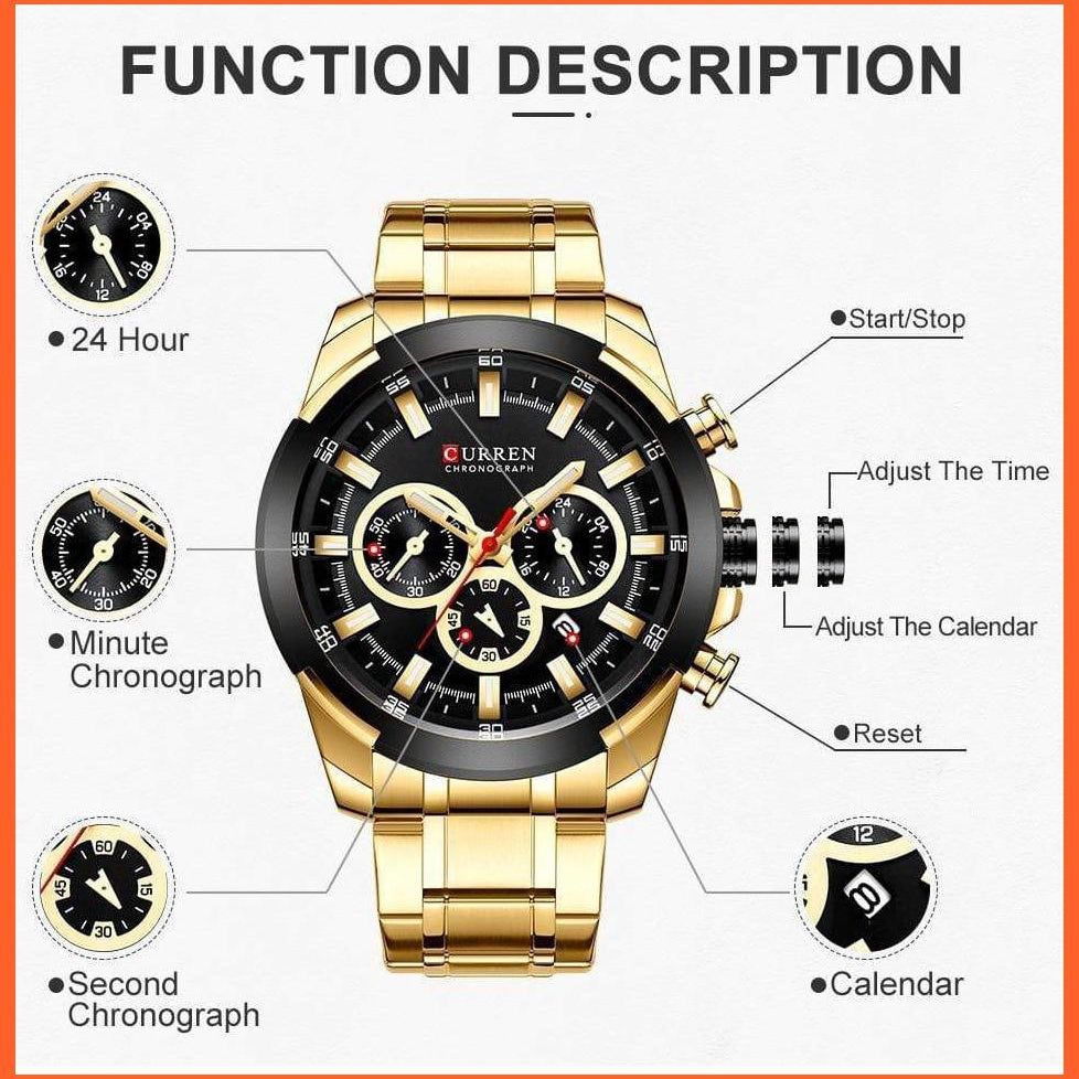 Men’S Watches Top Brand Big Luxury Sports Watch  | Men Military Steel Quartz Wrist Watches Chronograph Gold Design Watch | whatagift.com.au.