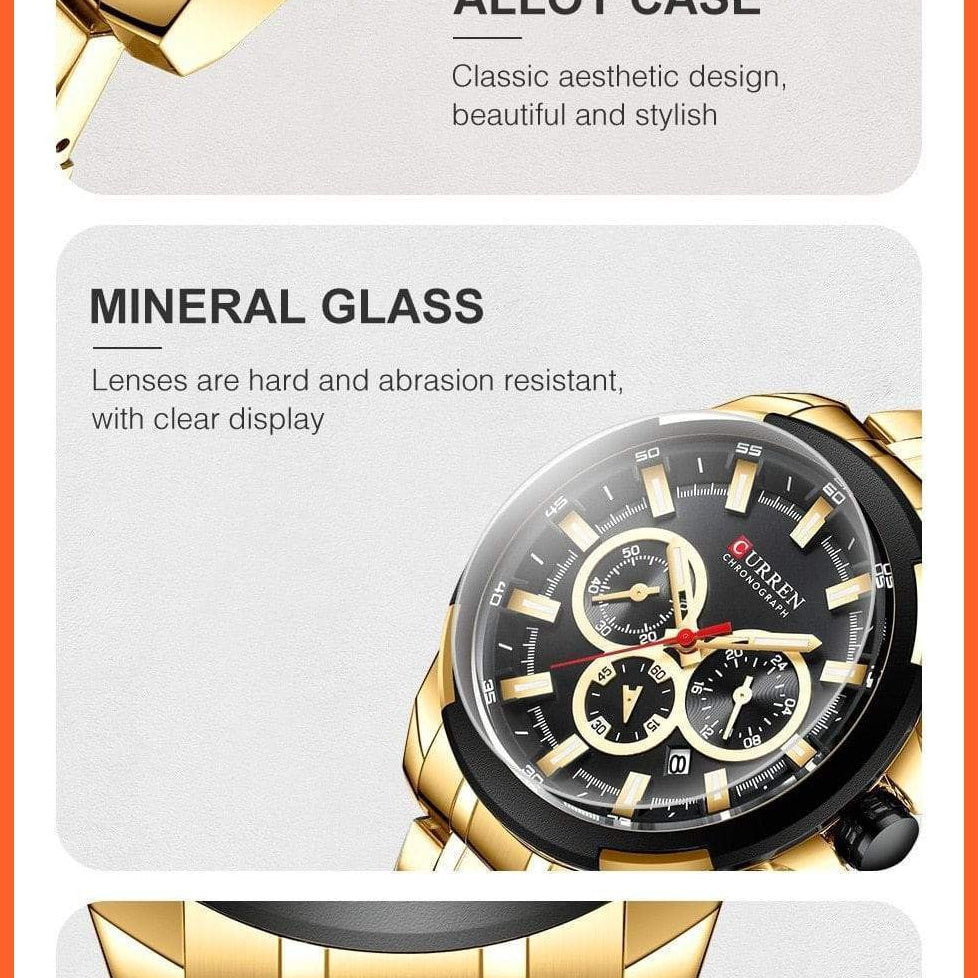 Men’S Watches Top Brand Big Luxury Sports Watch  | Men Military Steel Quartz Wrist Watches Chronograph Gold Design Watch | whatagift.com.au.