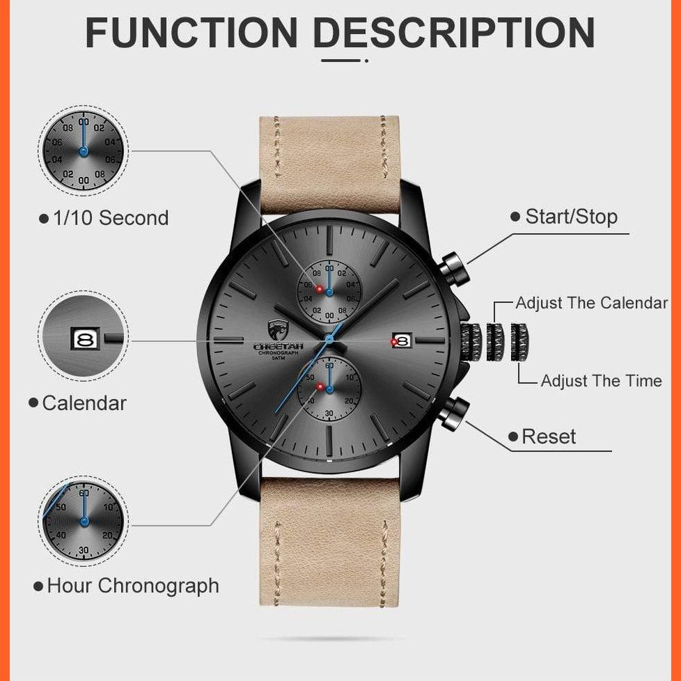 Mens Branded Watch Fashion Sports Quartz Watches | Mens Leather Waterproof Chronograph Wristwatches | whatagift.com.au.