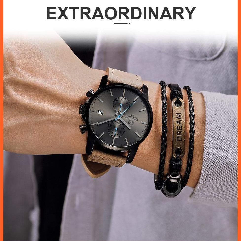 Mens Branded Watch Fashion Sports Quartz Watches | Mens Leather Waterproof Chronograph Wristwatches | whatagift.com.au.