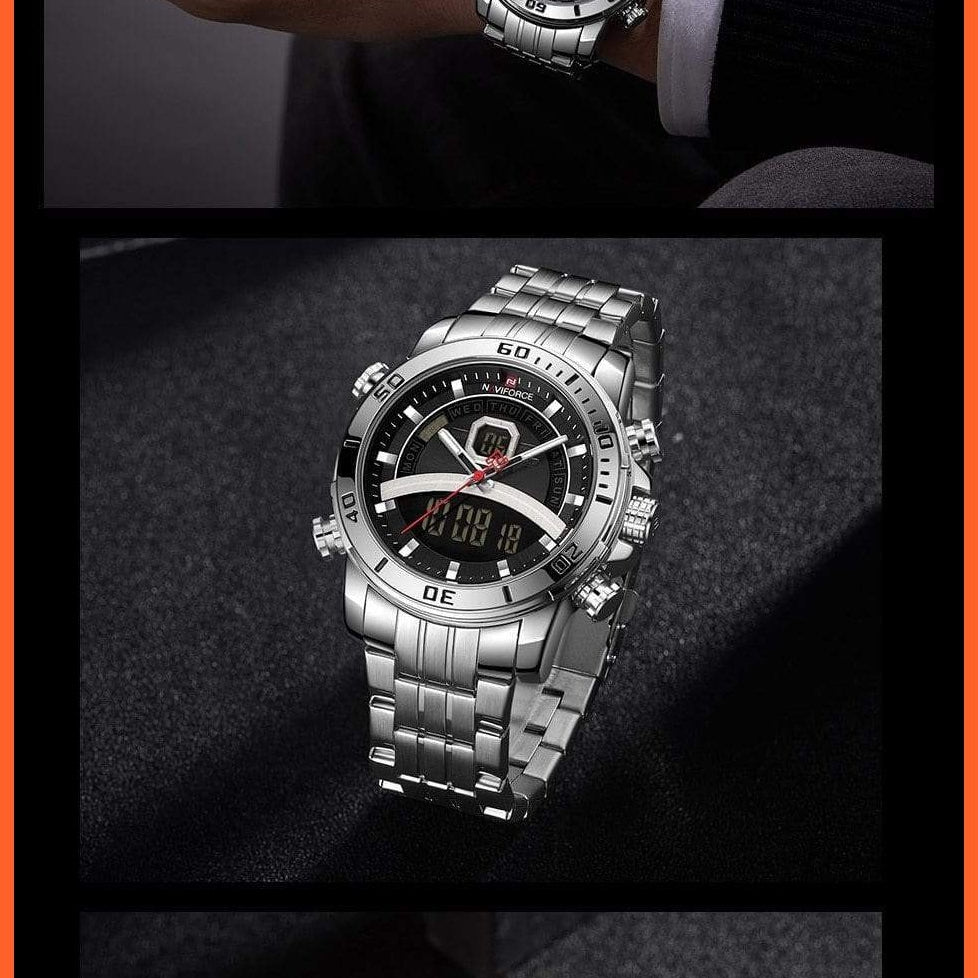 Mens Luxury Gold Business Digital  Military Sports Quartz Steel Band Waterproof Wristwatches | whatagift.com.au.