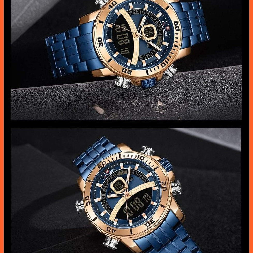 Mens Luxury Gold Business Digital  Military Sports Quartz Steel Band Waterproof Wristwatches | whatagift.com.au.