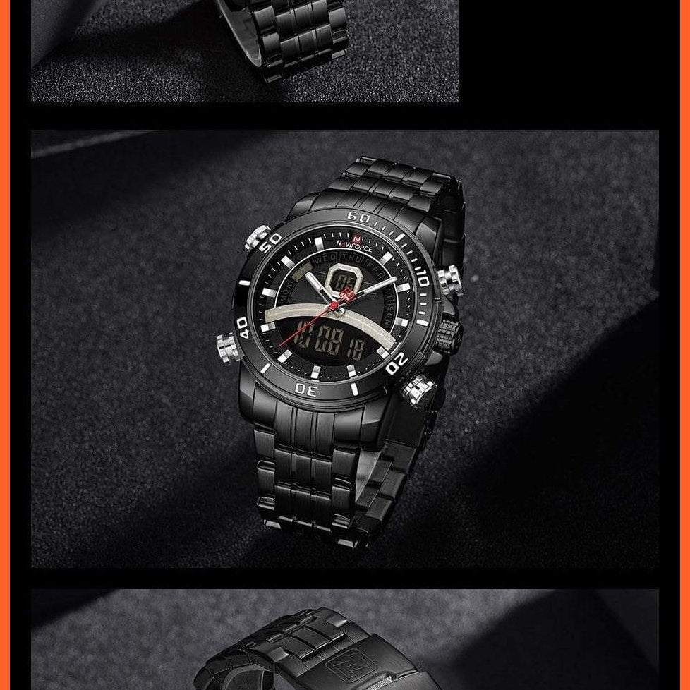 Mens Luxury Gold Business Digital  Military Sports Quartz Steel Band Waterproof Wristwatches | whatagift.com.au.