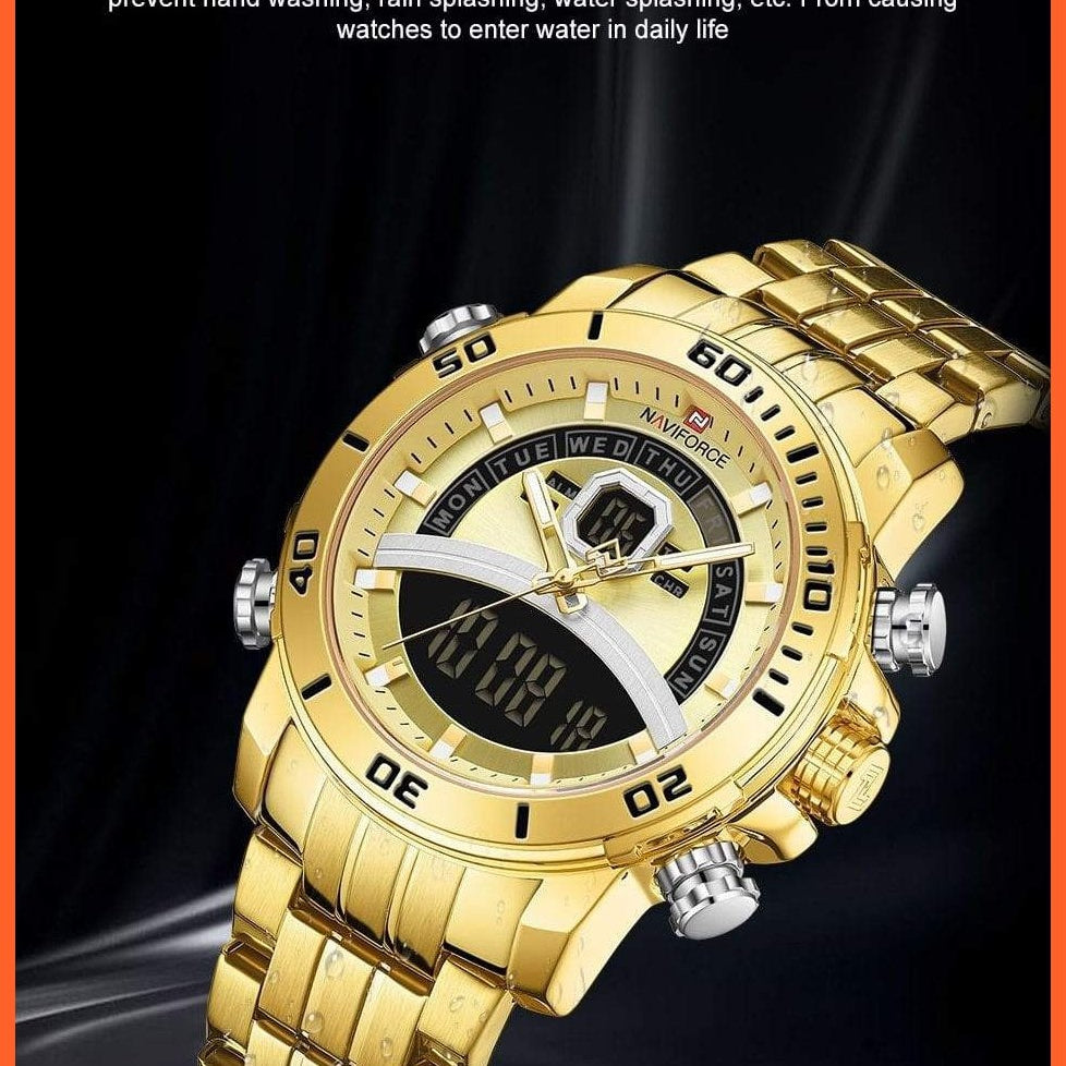 Mens Luxury Gold Business Digital  Military Sports Quartz Steel Band Waterproof Wristwatches | whatagift.com.au.
