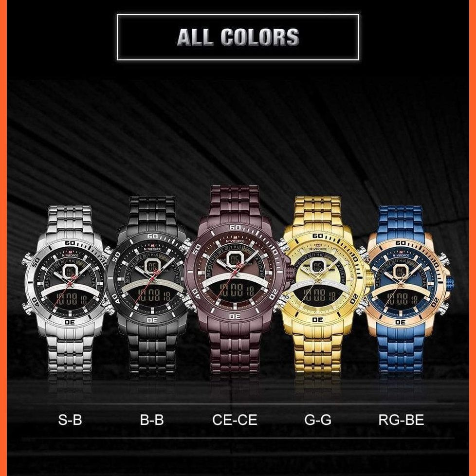Mens Luxury Gold Business Digital  Military Sports Quartz Steel Band Waterproof Wristwatches | whatagift.com.au.