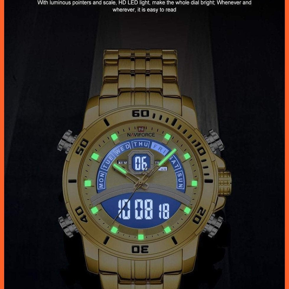 Mens Luxury Gold Business Digital  Military Sports Quartz Steel Band Waterproof Wristwatches | whatagift.com.au.
