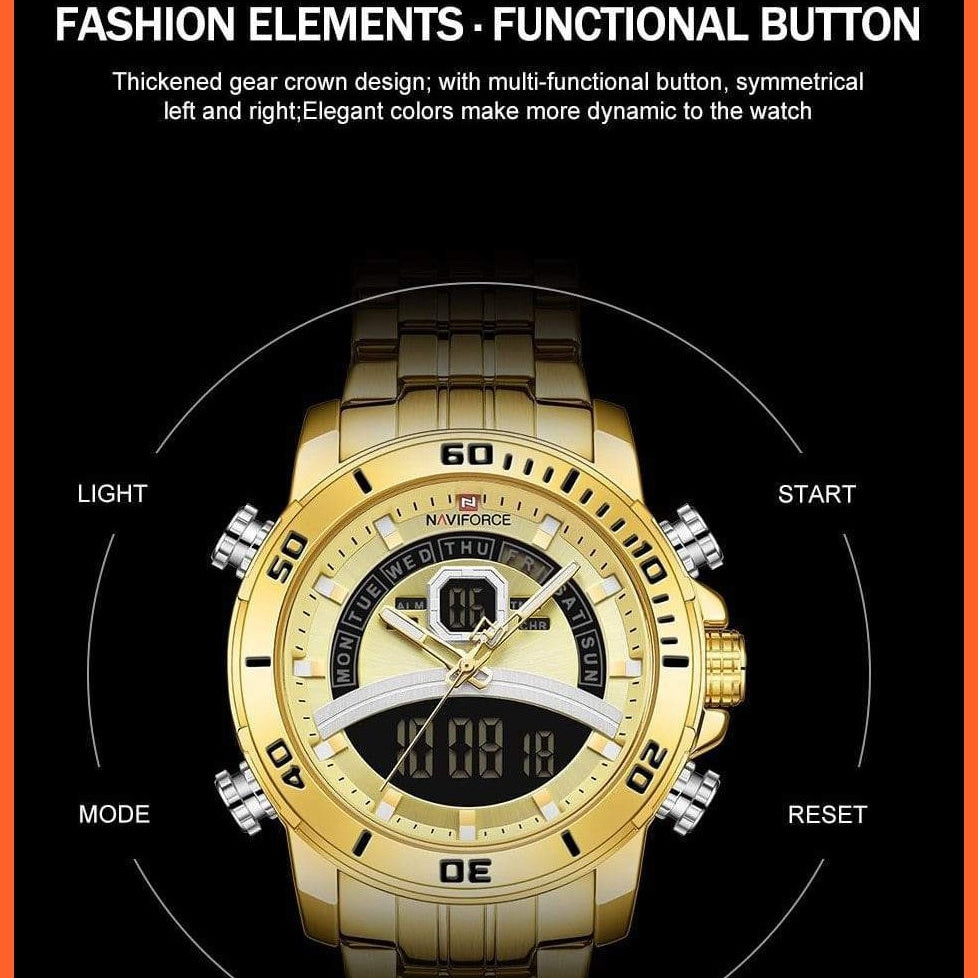 Mens Luxury Gold Business Digital  Military Sports Quartz Steel Band Waterproof Wristwatches | whatagift.com.au.