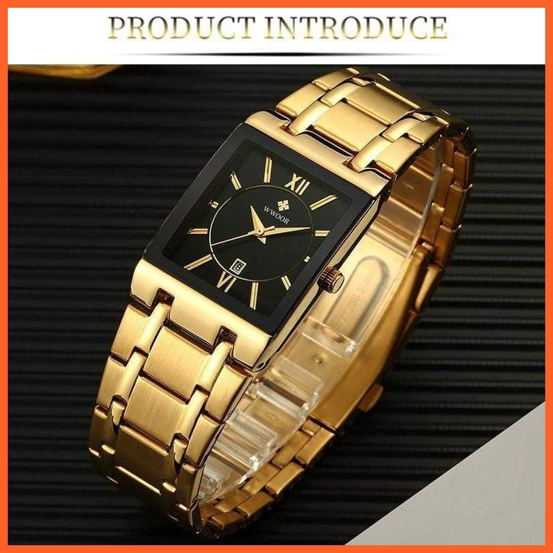 Mens Square Quartz Wrist Watches Luxury Gold Black Watch Stainless Steel Waterproof Automatic Watch | whatagift.com.au.
