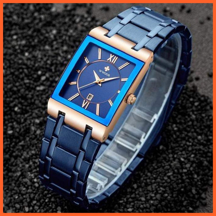 Mens Square Quartz Wrist Watches Luxury Gold Black Watch Stainless Steel Waterproof Automatic Watch | whatagift.com.au.