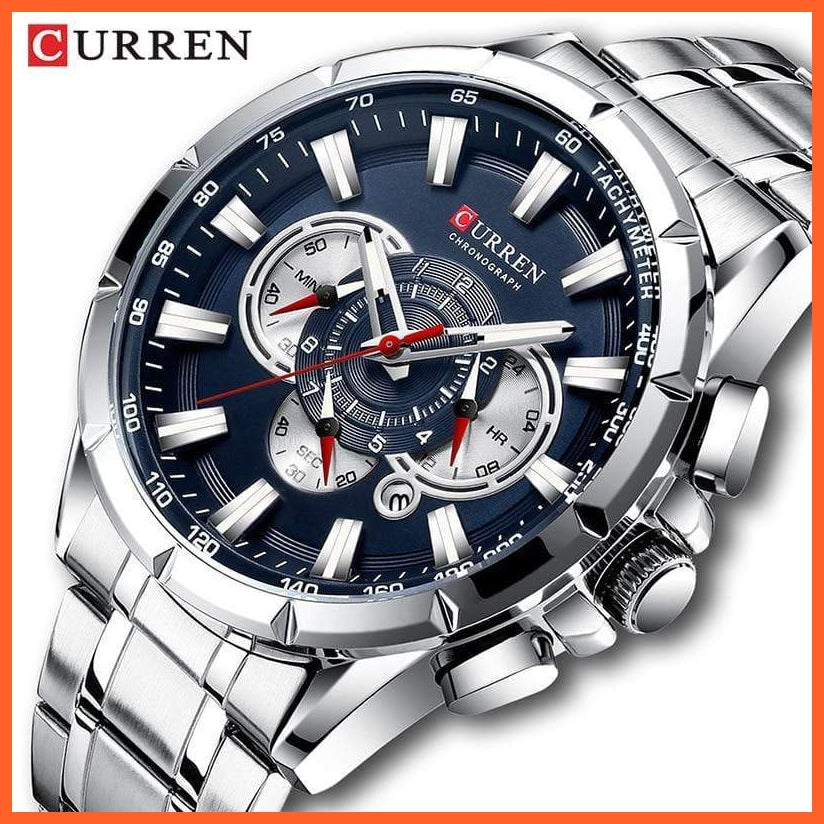 Mens Watches Top Luxury Brand Sport Watch | Blue Chronograph Quartz Man Wristwatches Stainless Steel Wristwatch | whatagift.com.au.