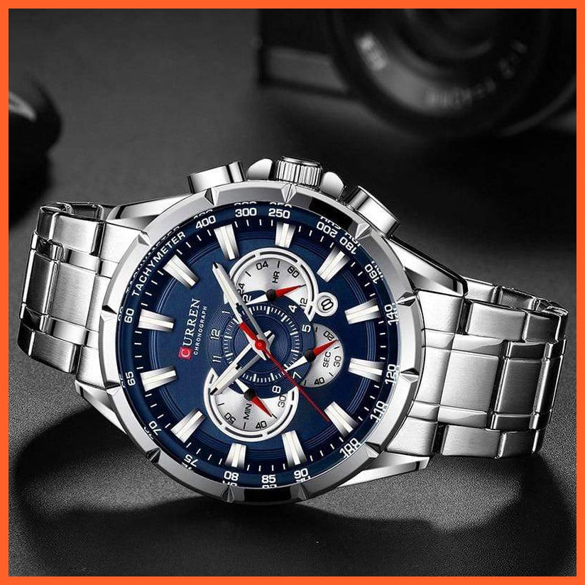 Mens Watches Top Luxury Brand Sport Watch | Blue Chronograph Quartz Man Wristwatches Stainless Steel Wristwatch | whatagift.com.au.